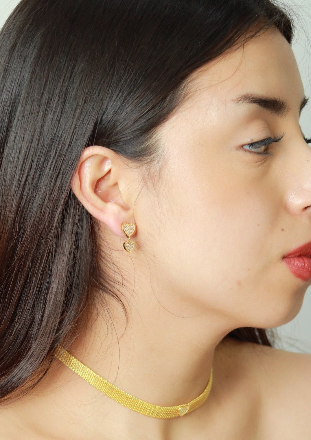 aretes de baño de oro 18 kilates k corazones cristales broqueles de fiesta elegantes