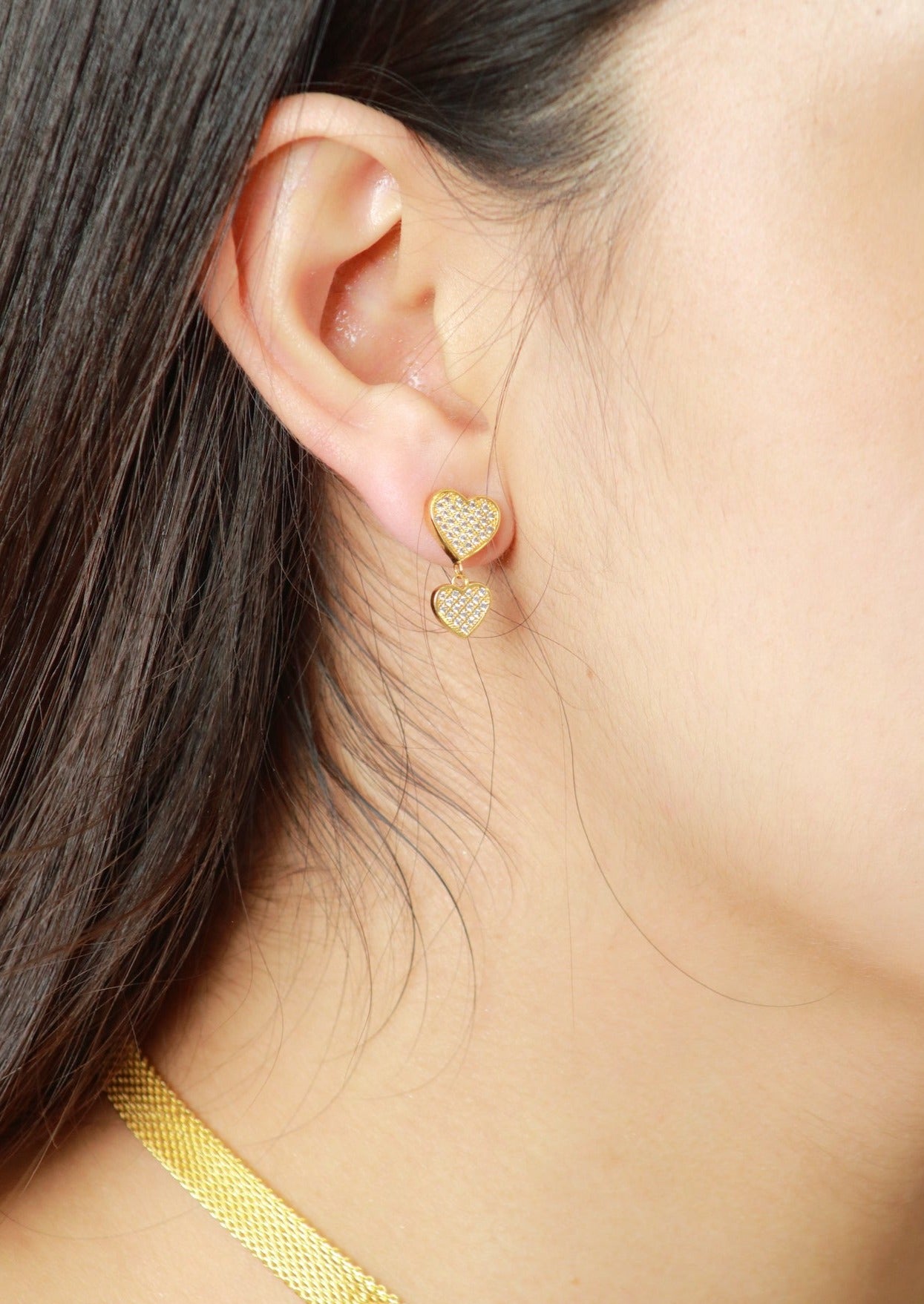 aretes de baño de oro 18 kilates k corazones cristales broqueles de fiesta elegantes