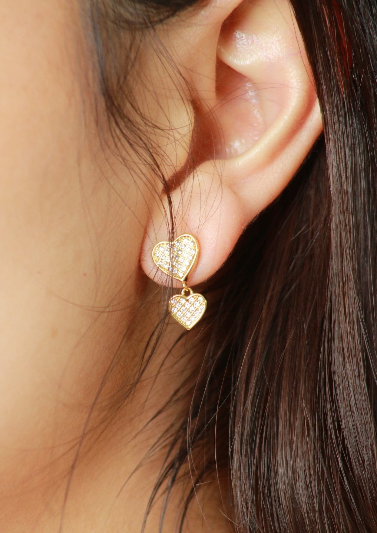 aretes de baño de oro 18 kilates k corazones cristales broqueles de fiesta elegantes