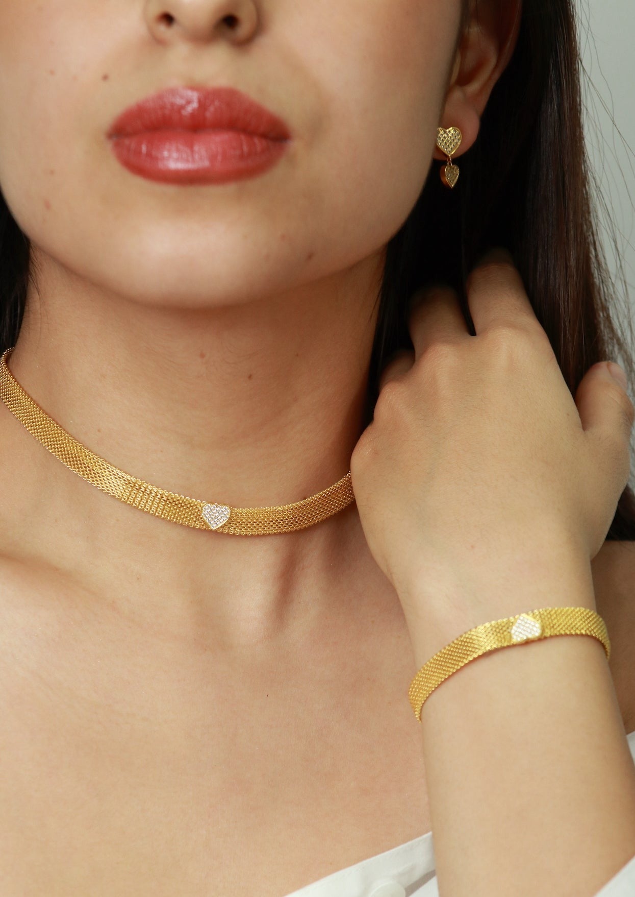 aretes de baño de oro 18 kilates k corazones cristales broqueles de fiesta elegantes