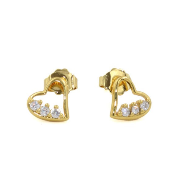Aretes corazón de baño de oro y zirconias - Glowa