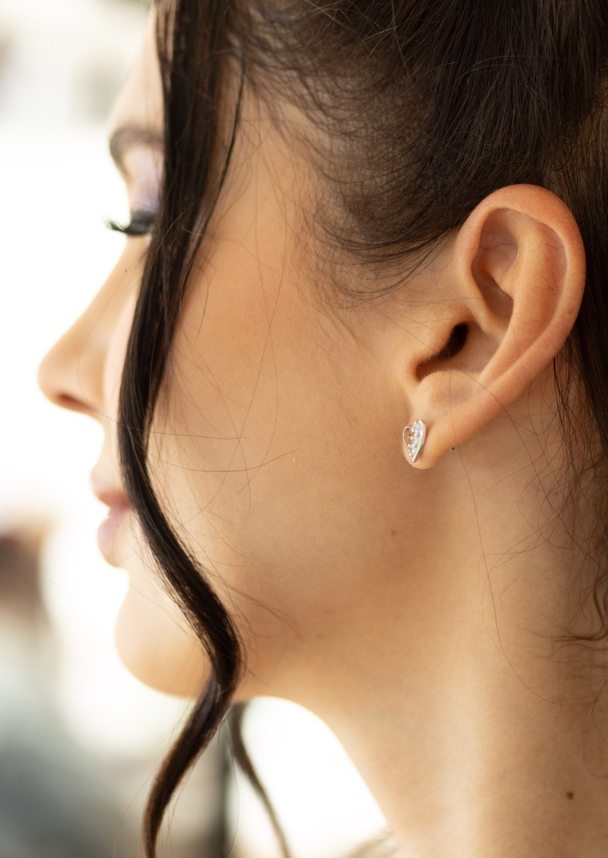 aretes de plata esterlina s925 .925 con rodio antialergico corazón cristal pequeños mujer niña