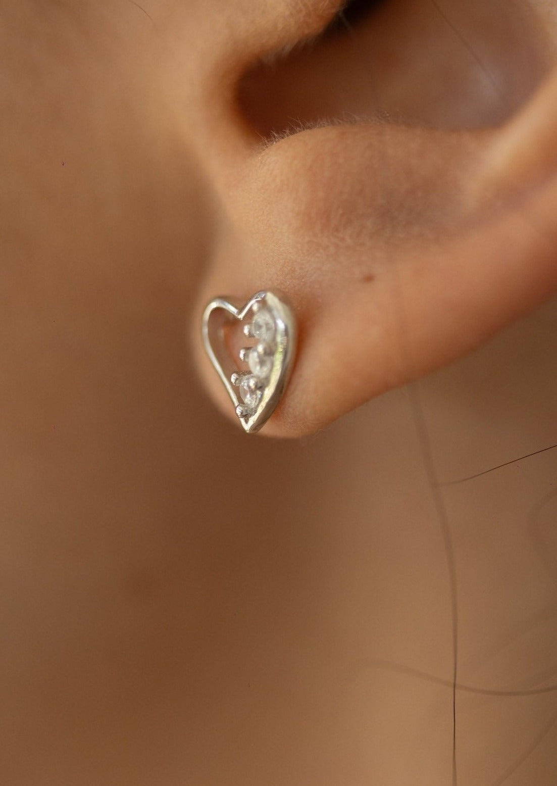 aretes de plata esterlina s925 .925 con rodio antialergico corazón cristal pequeños mujer niña