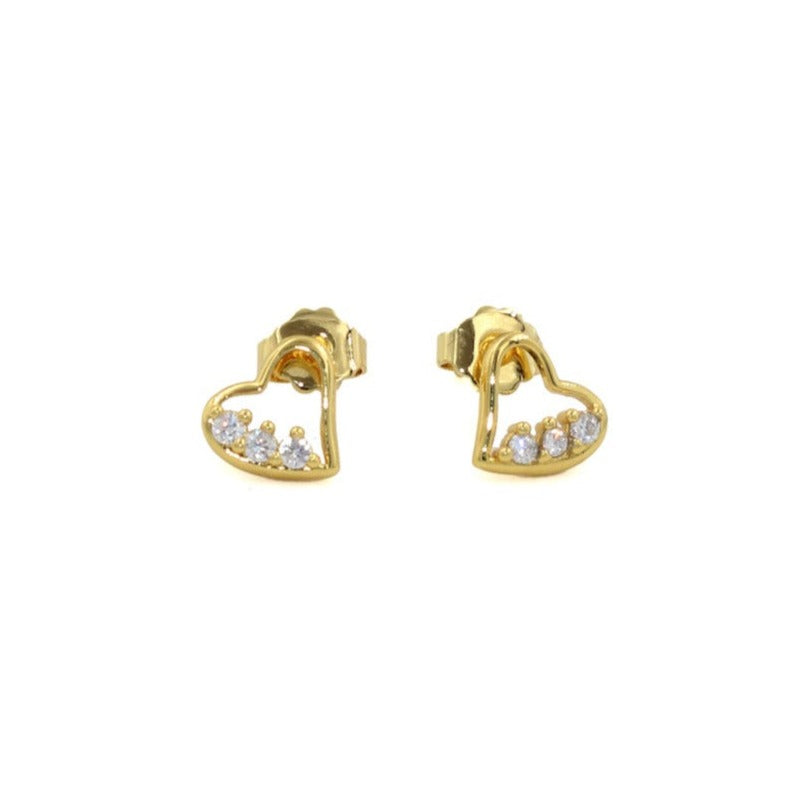 Aretes zarcillos broqueles de corazón baño de oro 18 kilates mujer niña GLOWA