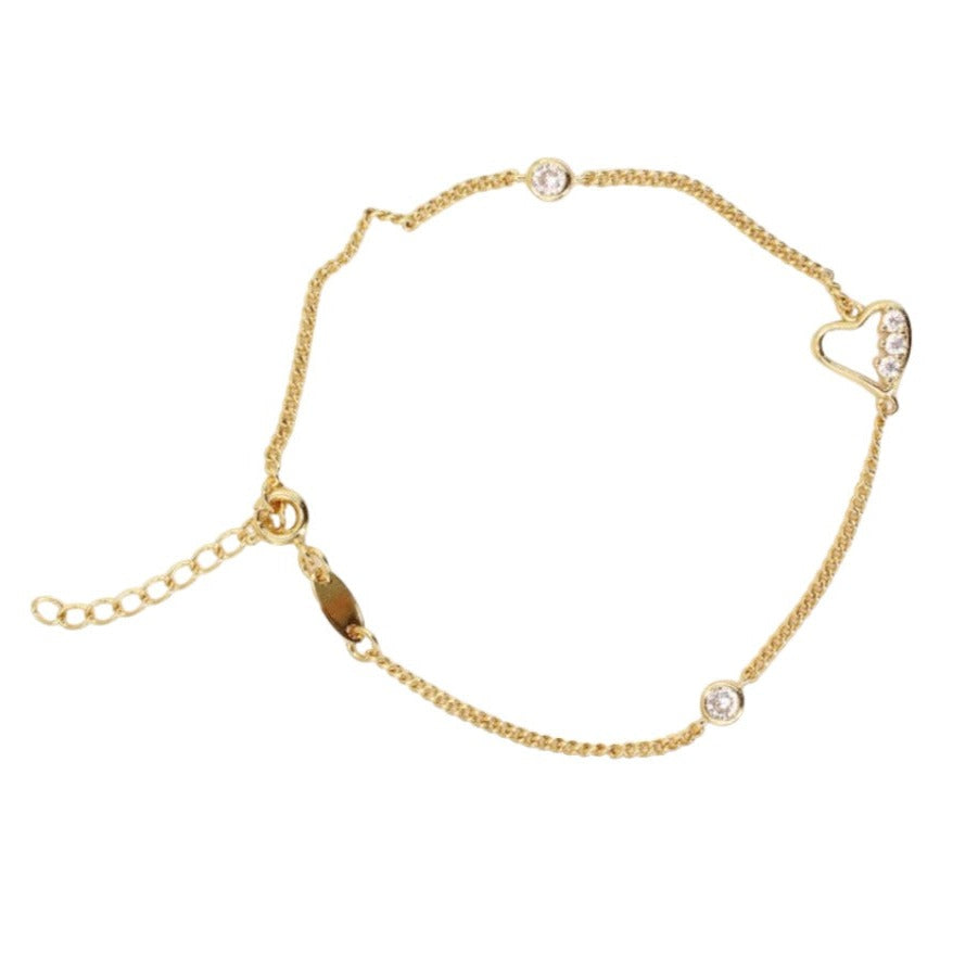 Pulsera corazón de baño de oro y zirconias - Glowa