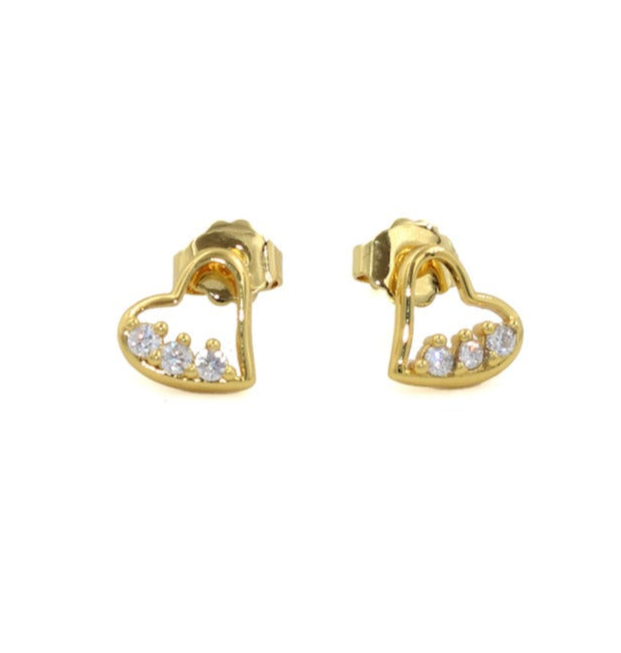 Aretes corazón de baño de oro y zirconias - Glowa