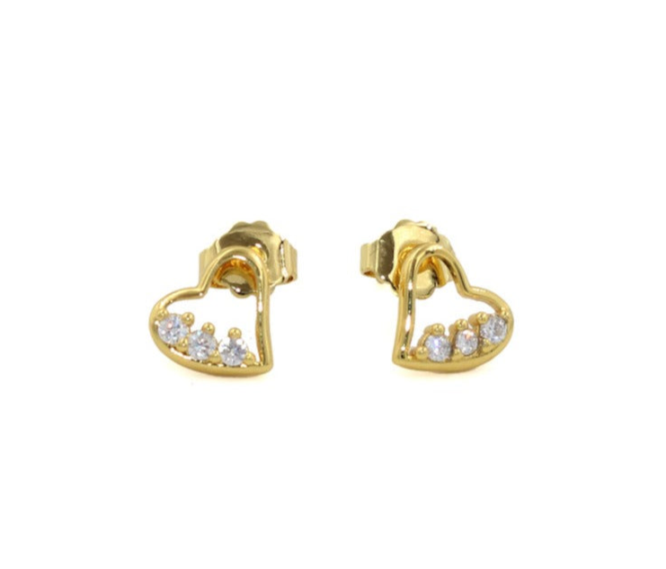 Aretes corazón de baño de oro y zirconias - Glowa