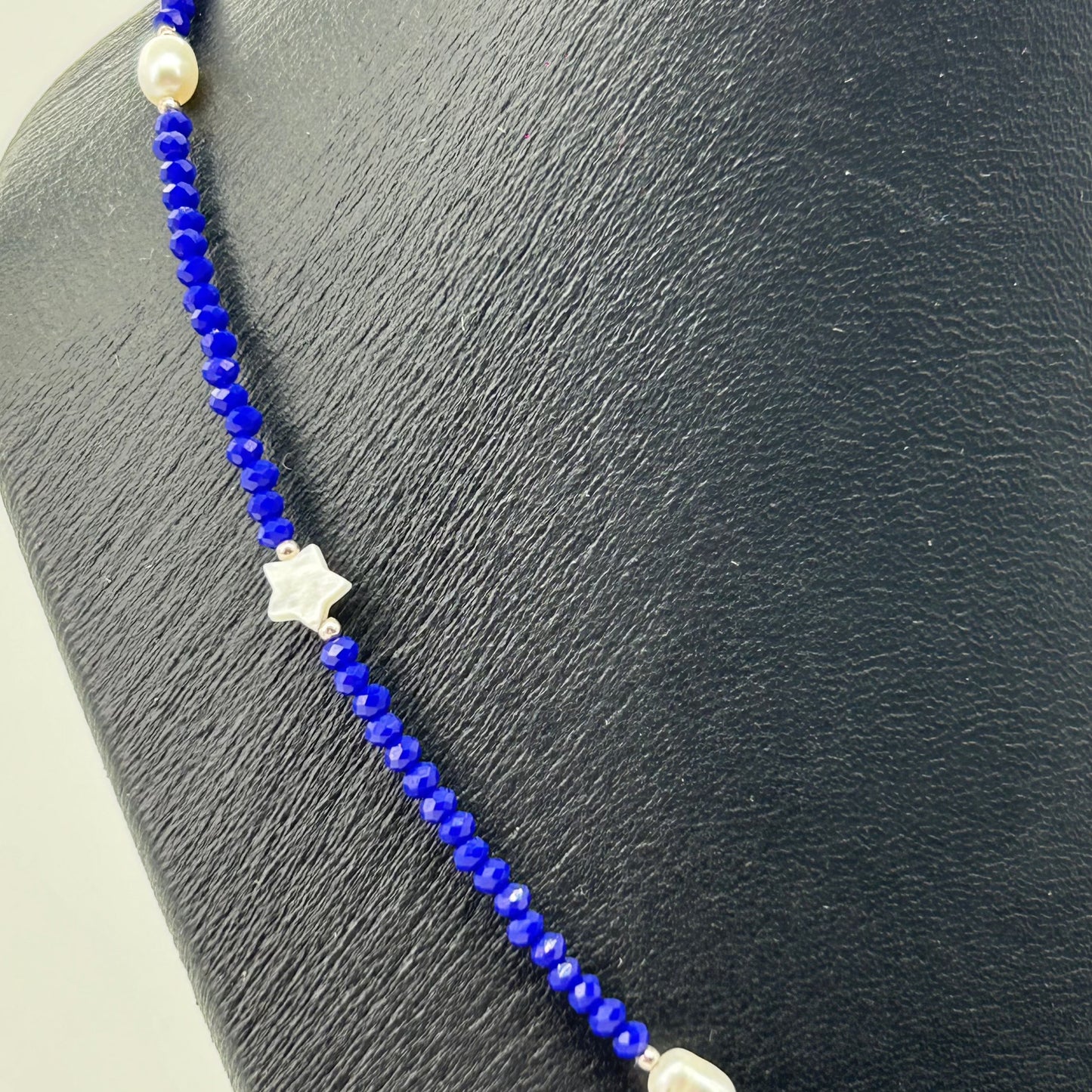 collar de cristal azul perla glowa plata