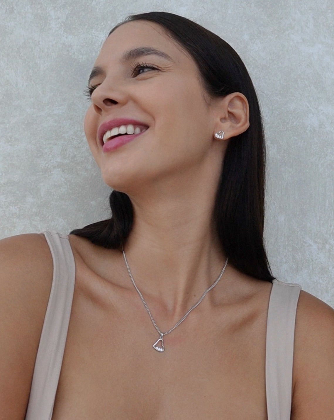 aretes de plata esterlina s925 .925 con rodio antialergico corazón cristal pequeños mujer niña