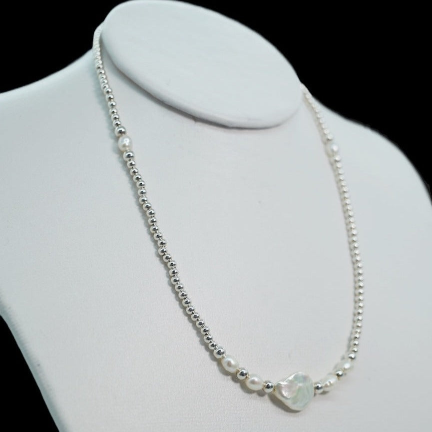 collar de perla blanca marina plata mujer glowa