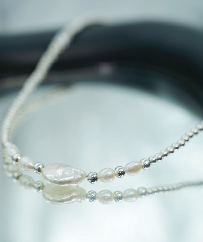 collar de perla blanca marina plata mujer