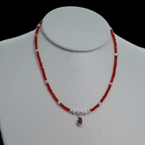 collar de cristal rojo y plata .925 mujer glowa