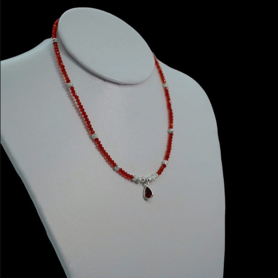 collar de cristal rojo y plata .925 mujer glowa