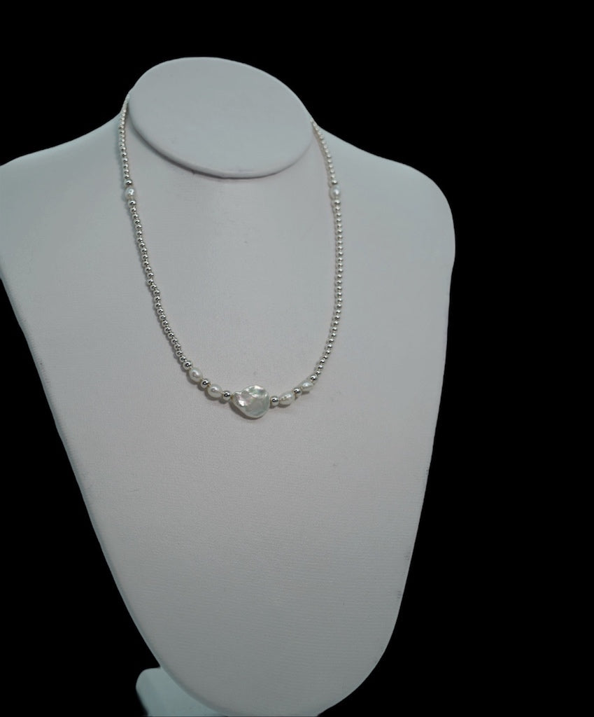 collar de perla blanca marina plata mujer glowa