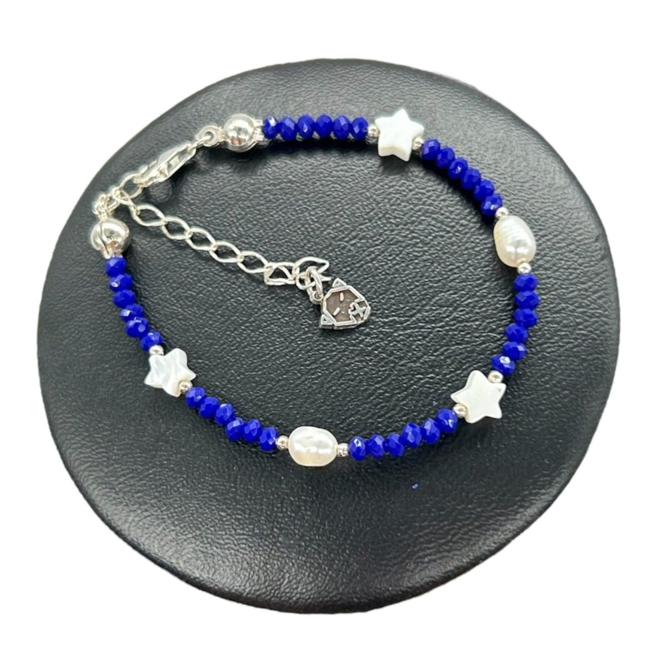 pulsera cristal azul perla nacar mujer glowa