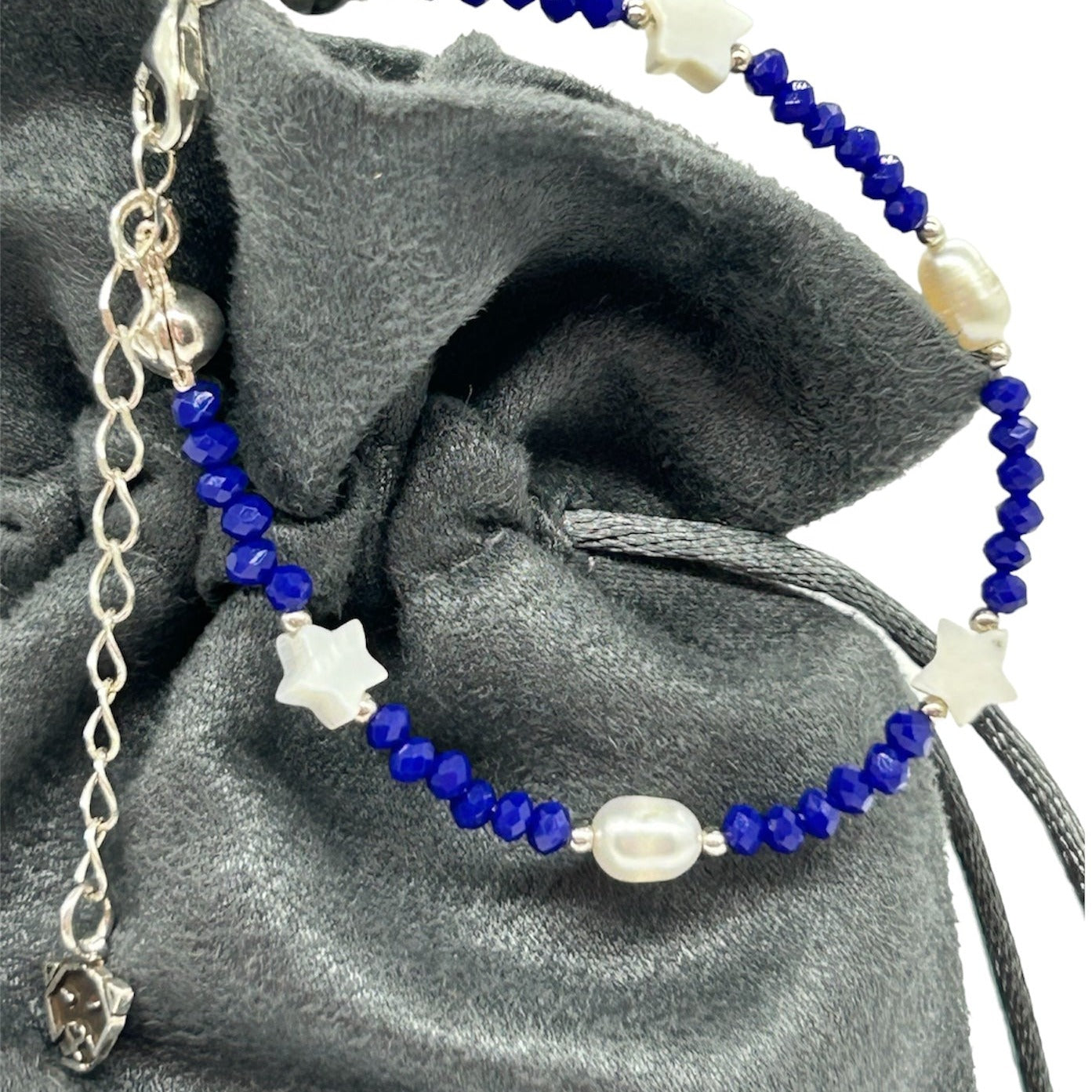 pulsera cristal azul perla nacar mujer glowa
