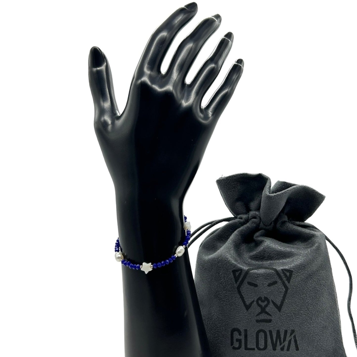 pulsera cristal azul perla nacar mujer glowa