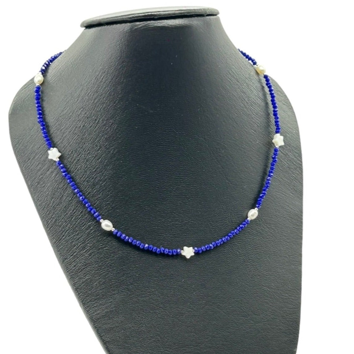 collar de cristal azul perla glowa plata