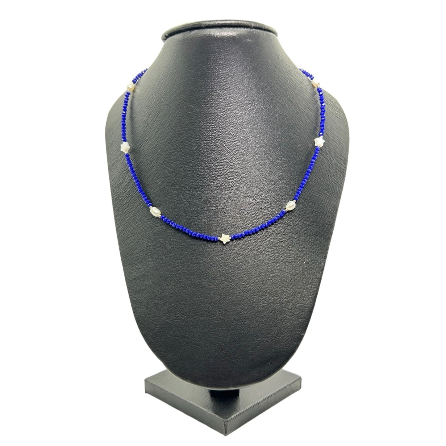 collar de cristal azul perla glowa plata