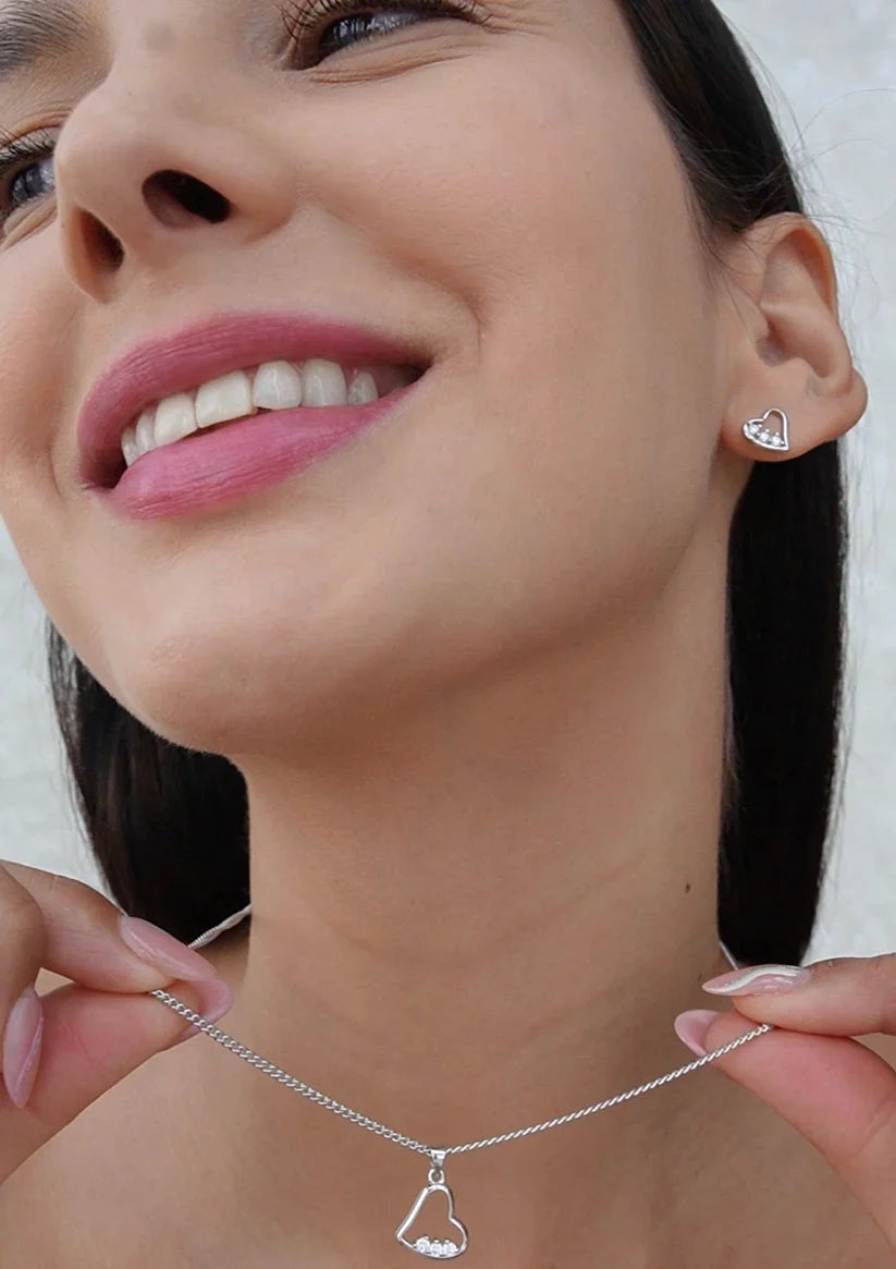 Aretes corazón de plata y zirconias - Glowa