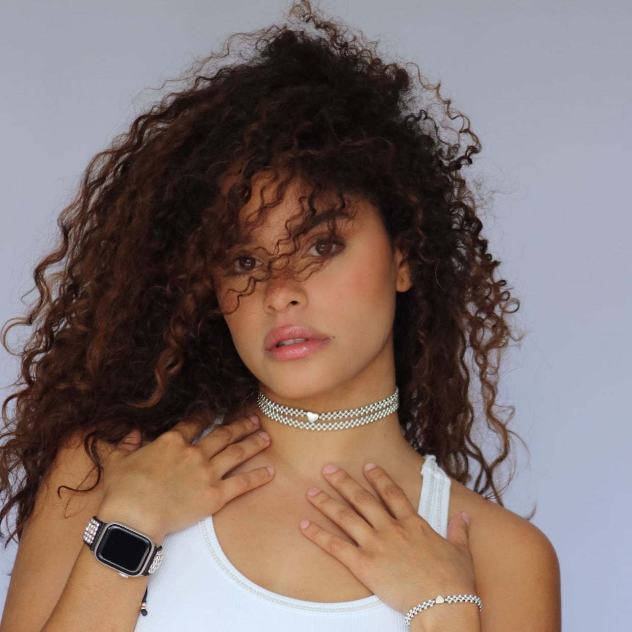 Choker Mini Corazón tejido en plata 925 para mujer elegante casual ajustable Glowa esterlina
