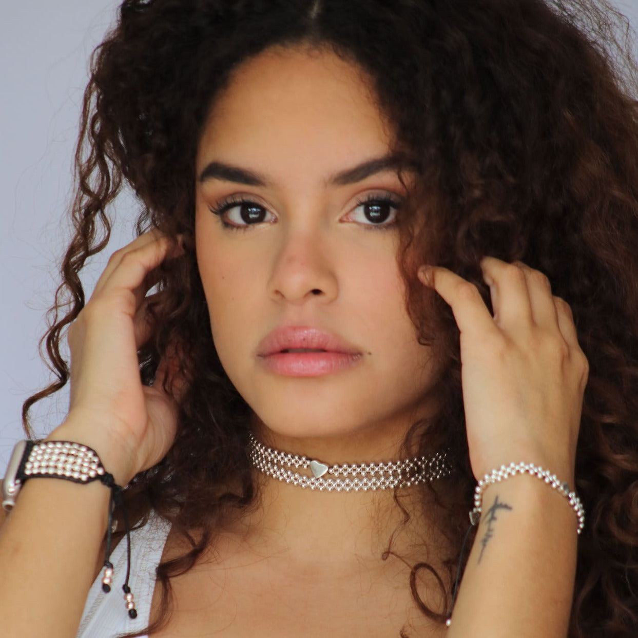Choker Mini Corazón tejido en plata 925 para mujer elegante casual ajustable Glowa esterlina