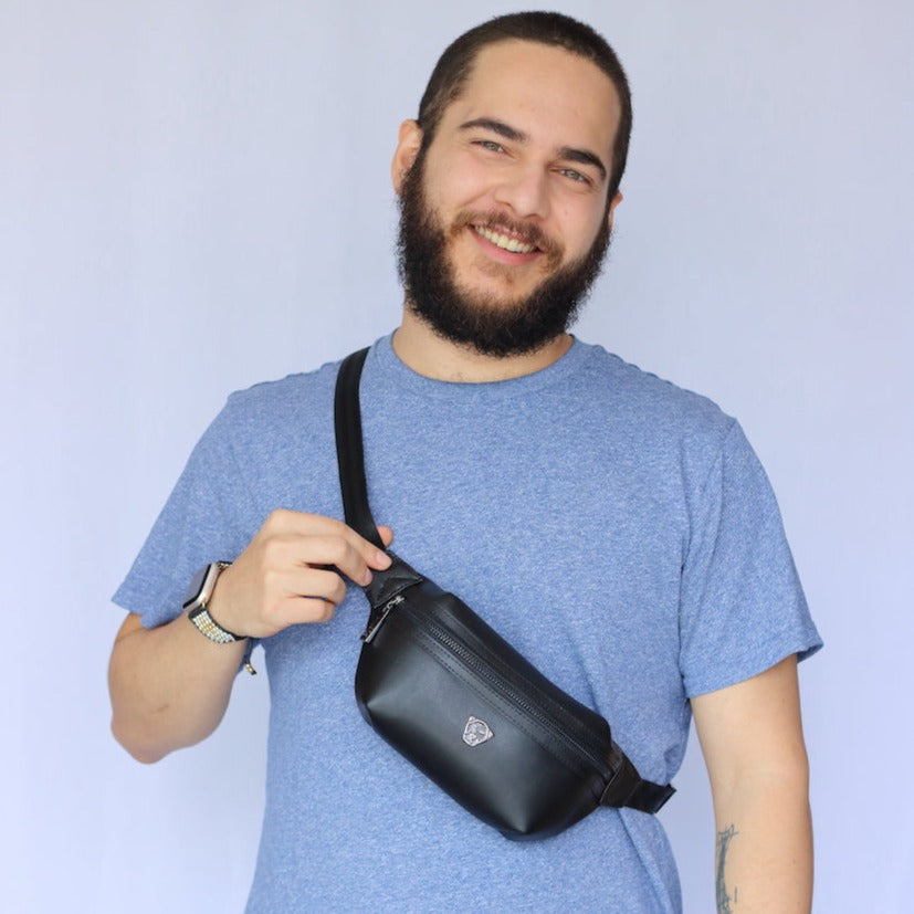 Cangurera riñonera de piel vegana de nopal unisex para hombre mujer elegante casual Nophalli negro - Glowa Unisex nopal vegan leather fanny pack for men women elegant casual Nophalli black- Glowa