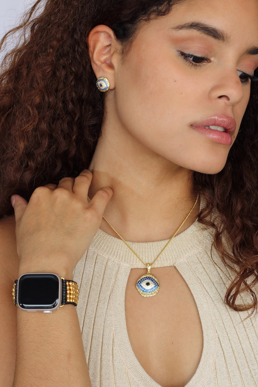 collar joyería de ojo turco de baño de oro protección