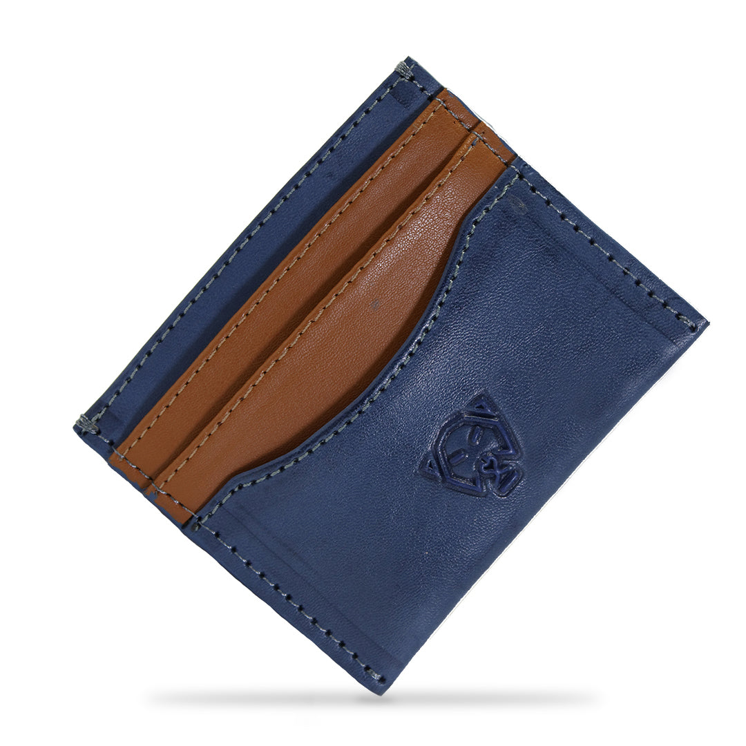 Tarjetero piel vegana de nopal de lujo minimalista Soldi Azul- Marrón para hombre mujer unisex cuero vegano moda sustentable y ecoamigable - Glowa