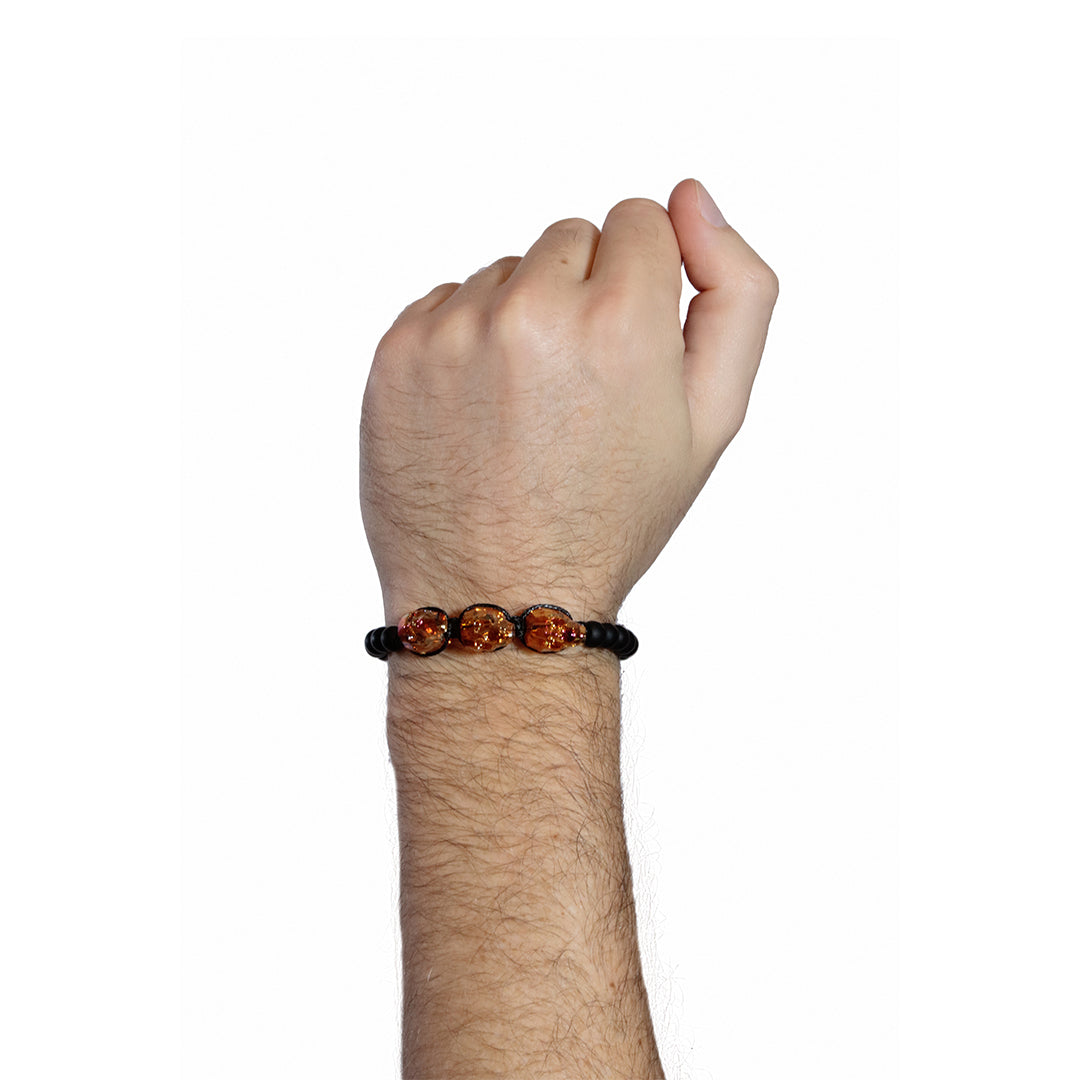Pulsera Graz Triple Ágata Naranja ajustable negra para hombres casual elegante calaca - Glowa