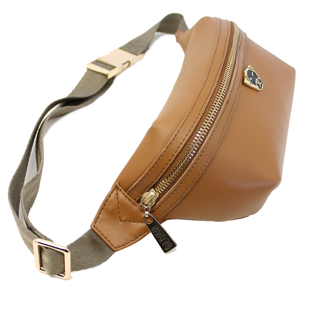 Cangurera riñonera de piel vegana de nopal unisex para hombre mujer elegante casual Nophalli Marrón - Glowa Unisex nopal vegan leather fanny pack for men women elegant casual Nophalli Brown - Glowa