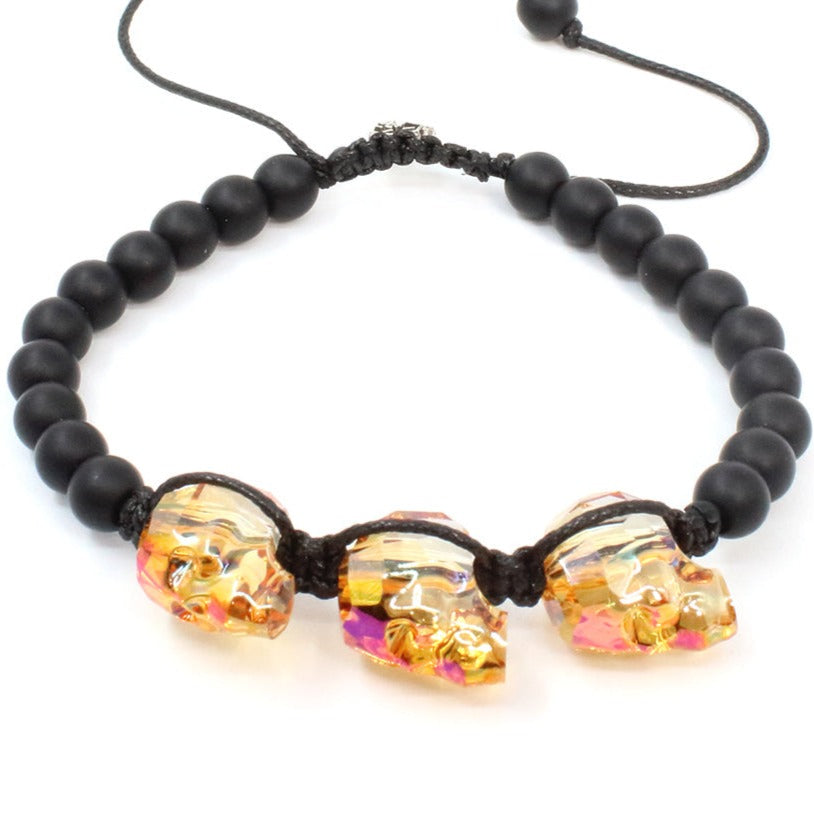 Pulsera Graz Triple Ágata Naranja ajustable negra para hombres casual elegante calaca calavera - Glowa