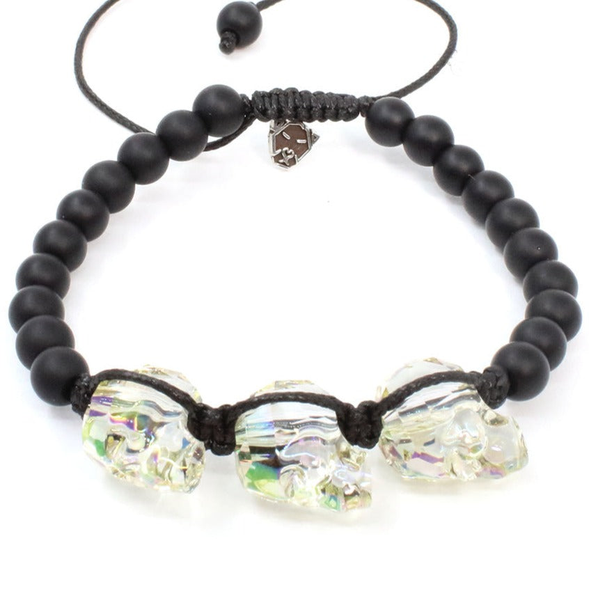 Pulsera Graz Triple Ágata verde ajustable negra para hombres casual elegante calaca calavera- Glowa