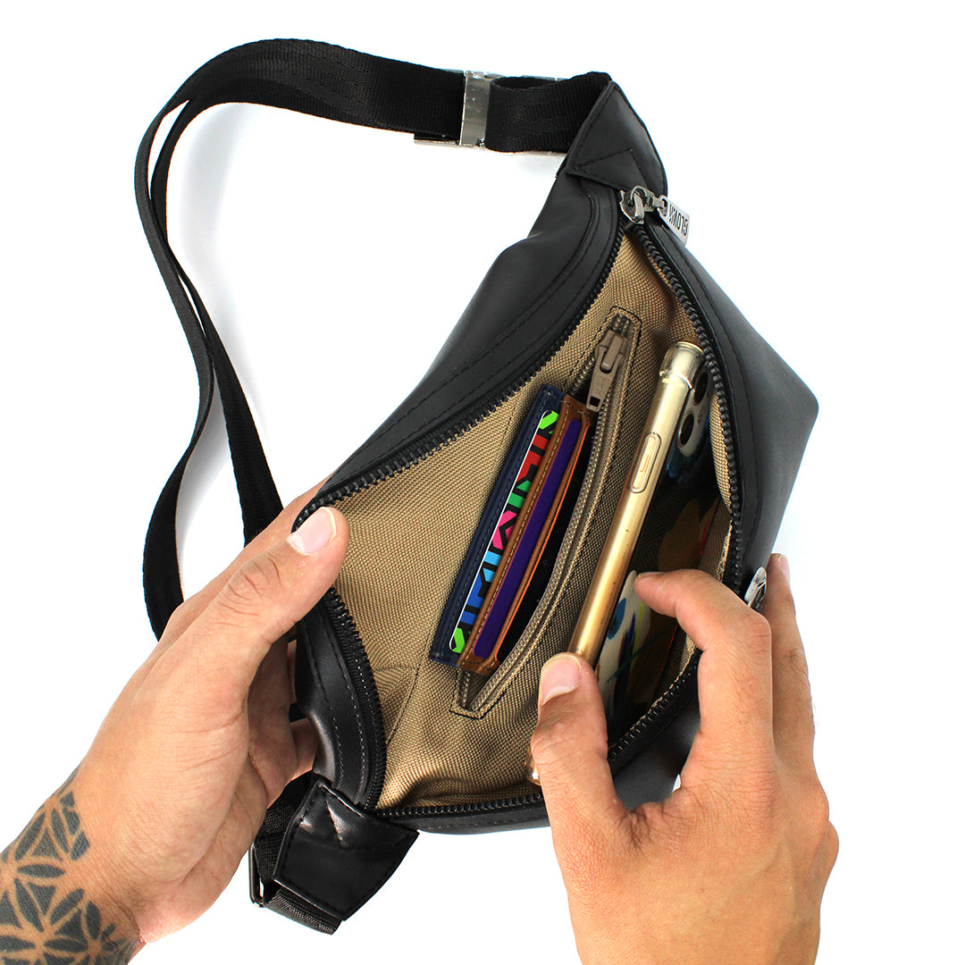 Cangurera riñonera de piel vegana de nopal unisex para hombre mujer elegante casual Nophalli negro - Glowa Unisex nopal vegan leather fanny pack for men women elegant casual Nophalli black- Glowa