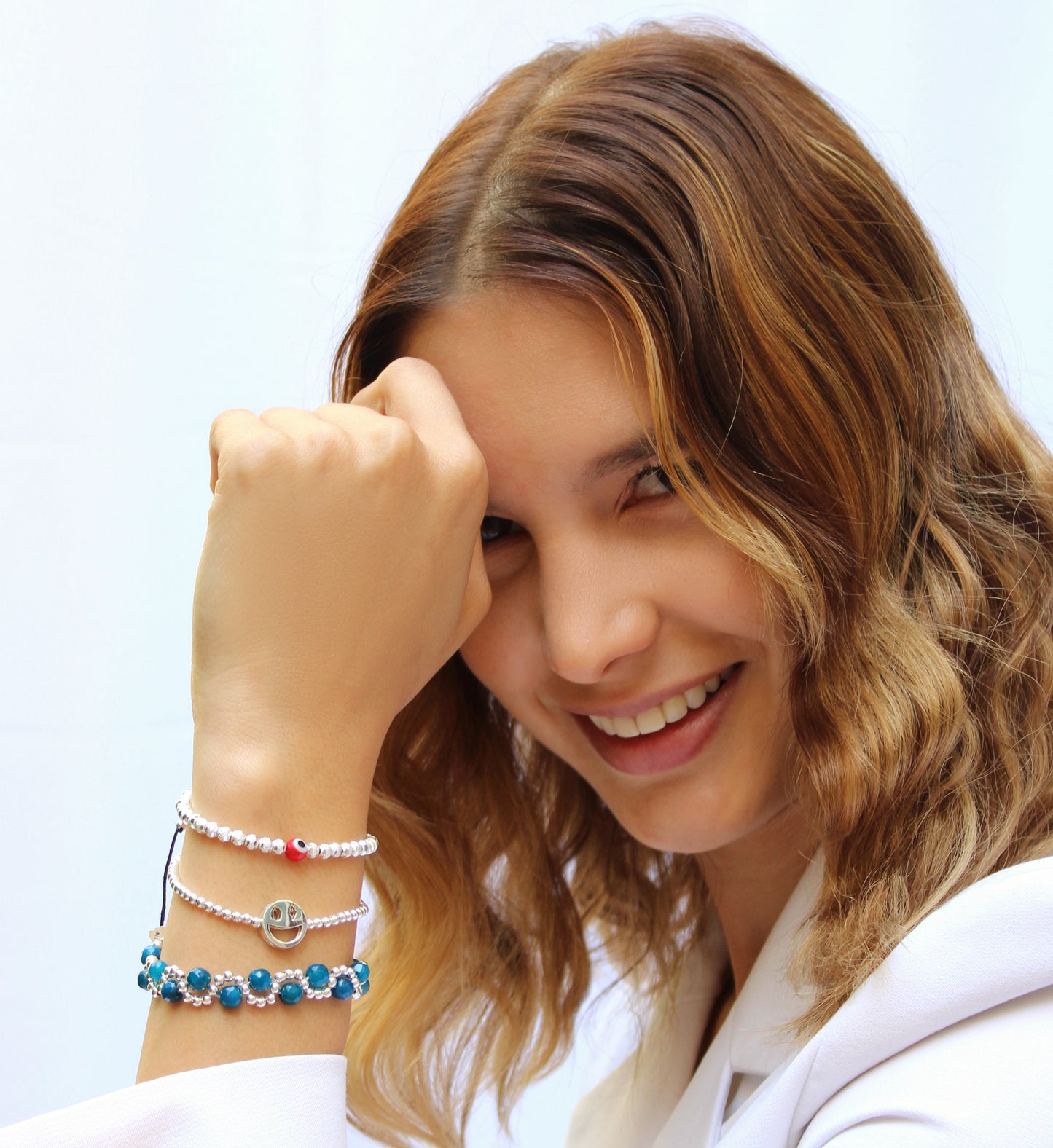 Pulsera Mini Ojo Turco rojo - Glowa ajustable unisex hombre mujer amuleto esterlina .925