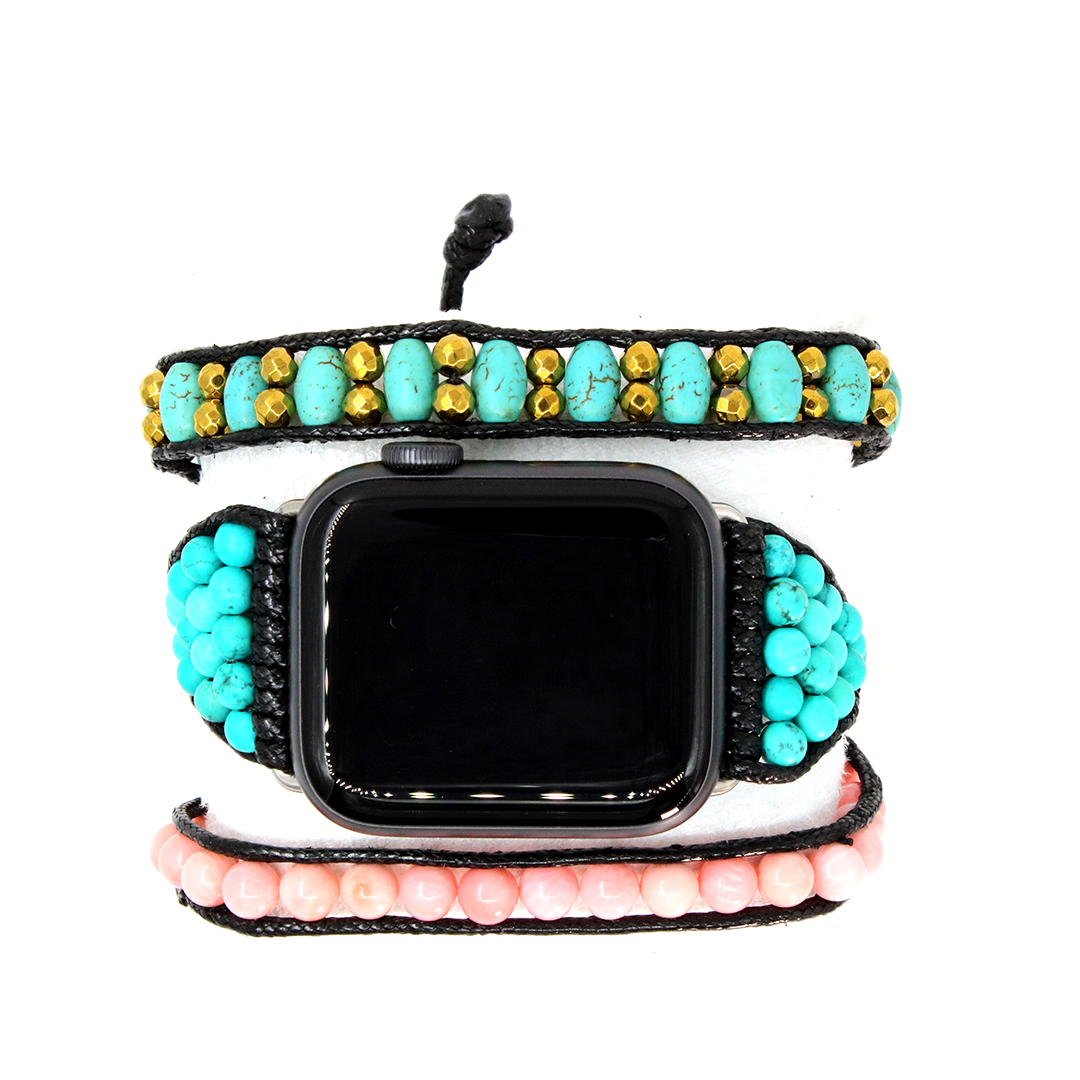 Correa reloj watch turquesa dorado rosa 42 44 mm - Glowa apple watch serie 7 8 ultra SE