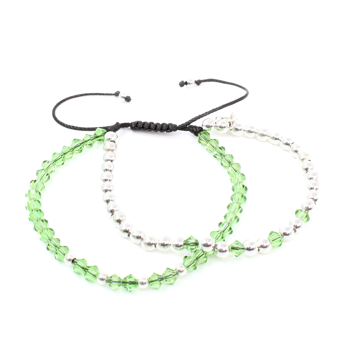 Pulsera Bohemia verde cristal checo para mujer y hombre unisex plata .925 casual ajustable - Glowa