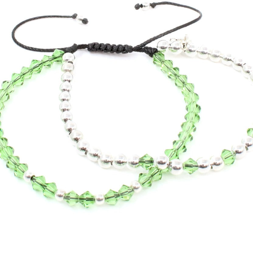 Pulsera Bohemia verde cristal checo para mujer y hombre unisex plata .925 casual ajustable - Glowa