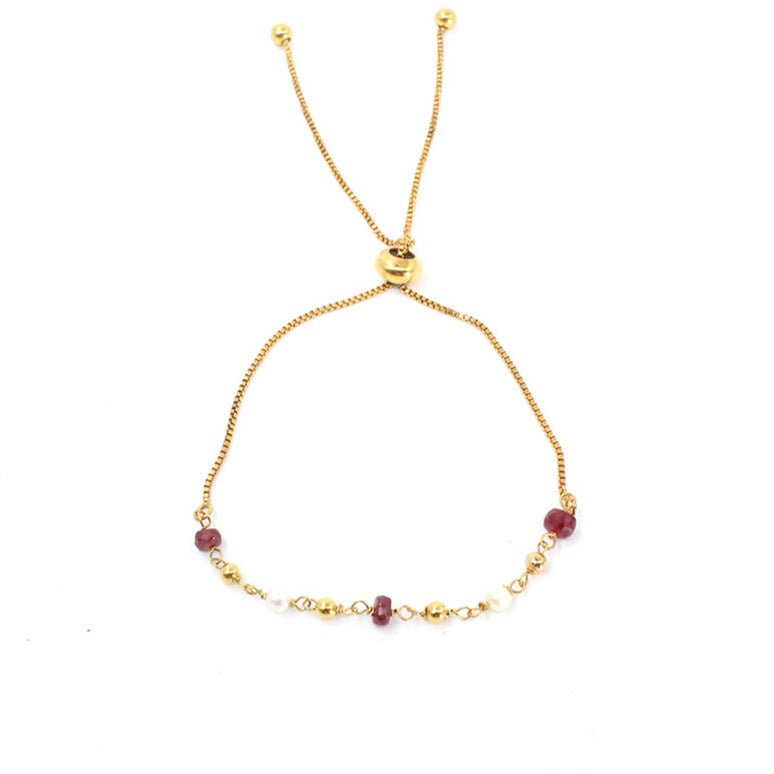 Pulsera de rubí y perla - Glowa ajustada mujer joya