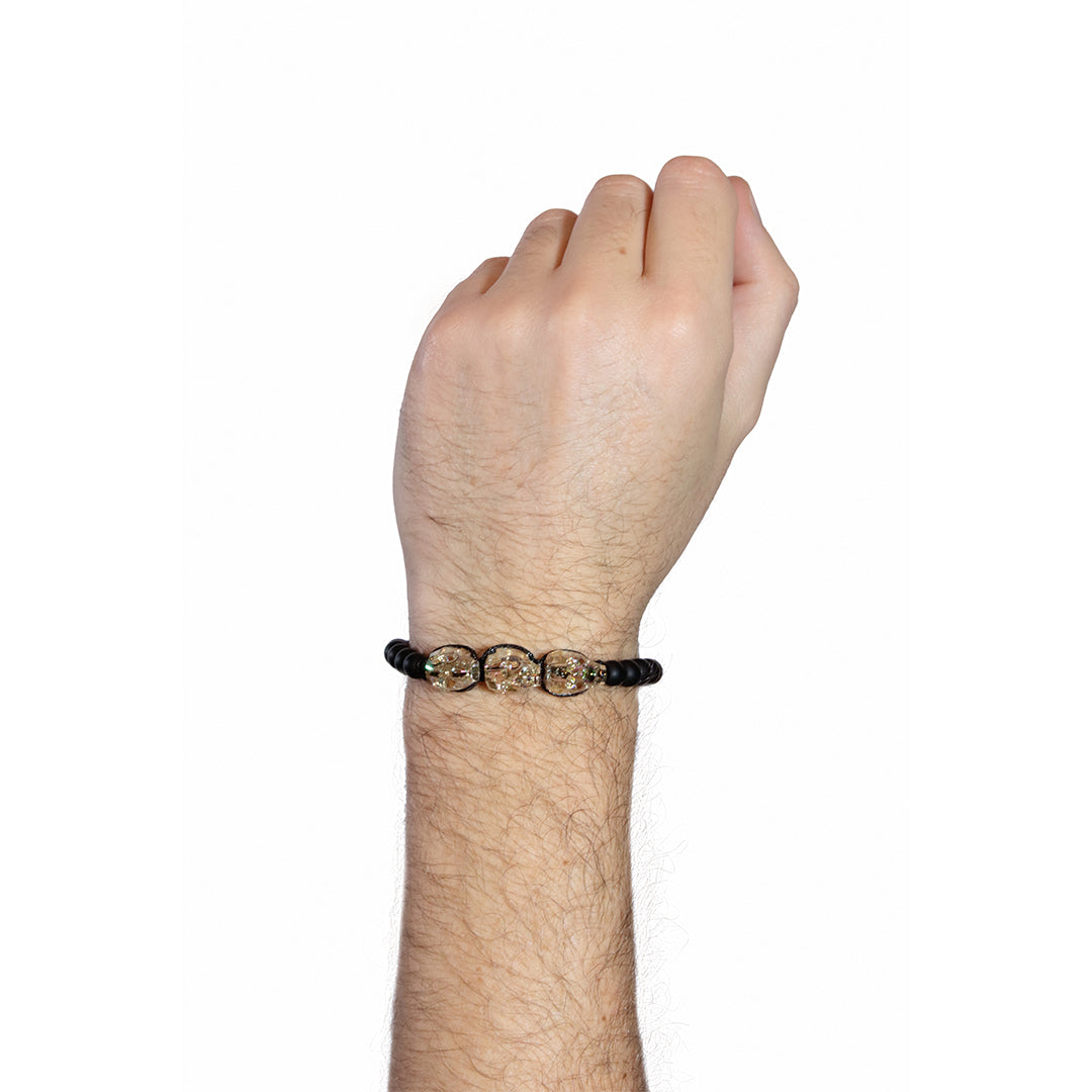 Pulsera Graz Triple Ágata verde ajustable negra para hombres casual elegante calaca calavera- Glowa