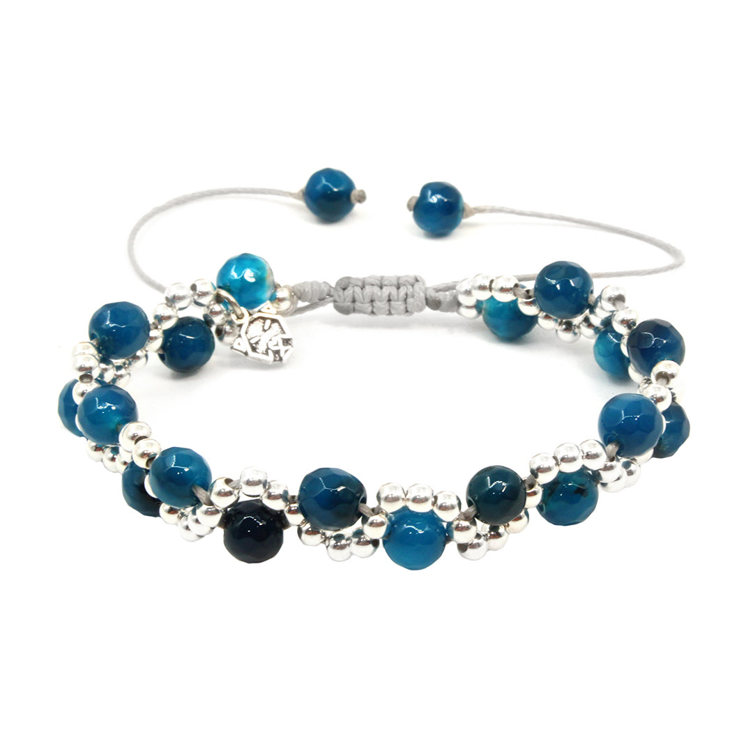 Pulsera Sicilia - Glowa pulsera de plata verde azul mujer ajustable cristal plata .925 esterlina