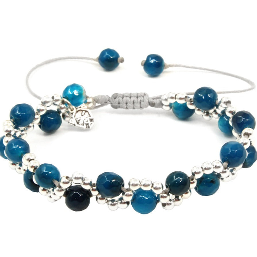 Pulsera Sicilia - Glowa pulsera de plata verde azul mujer ajustable cristal plata .925 esterlina