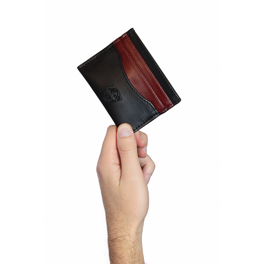 Tarjetero piel vegana de nopal de lujo minimalista Soldi vino rojo - negro para hombre mujer unisex cuero vegano moda sustentable y ecoamigable - Glowa