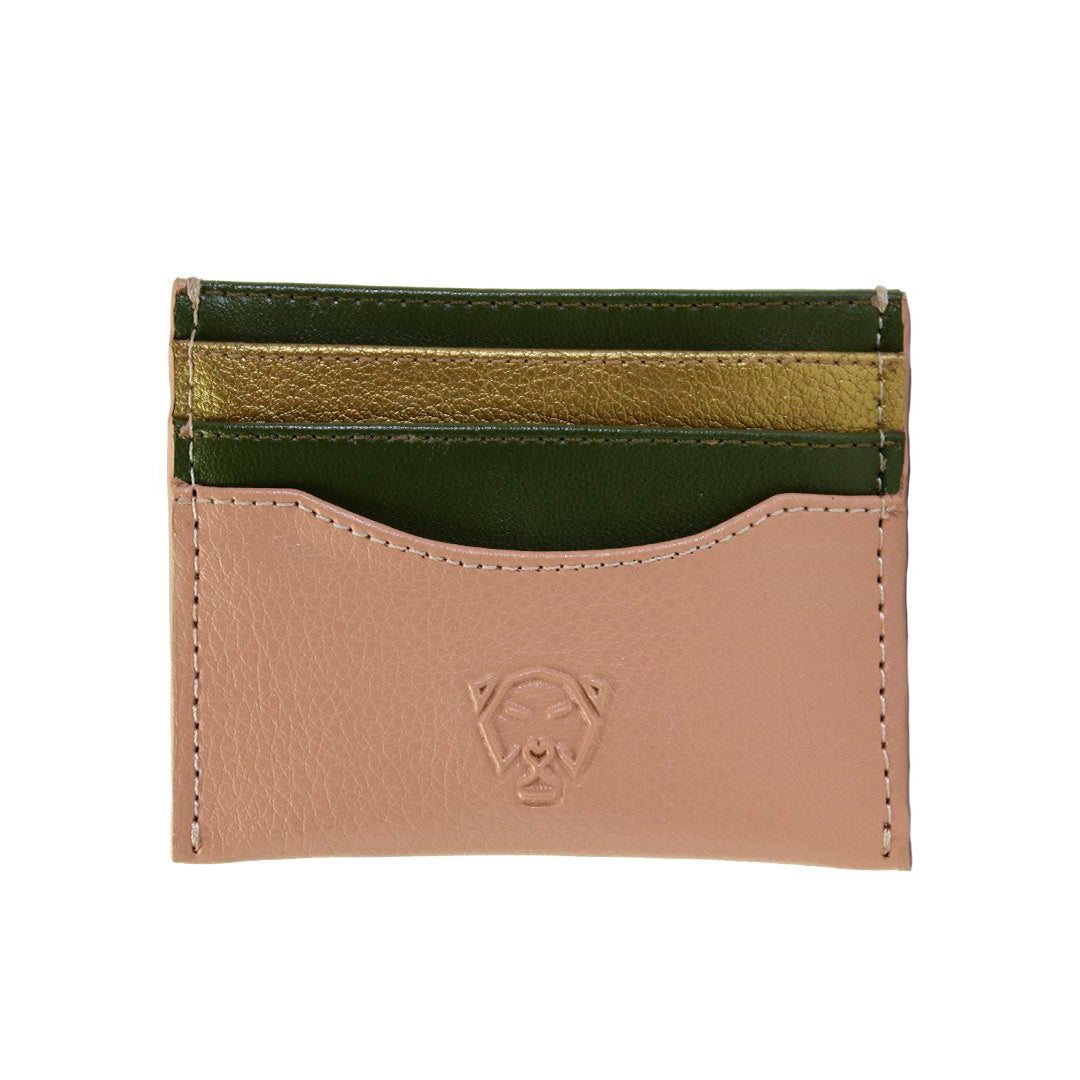 Tarjetero piel vegana de nopal de lujo minimalista Soldi beige- verde- dorado para hombre mujer unisex cuero vegano moda sustentable y ecoamigable - Glowa