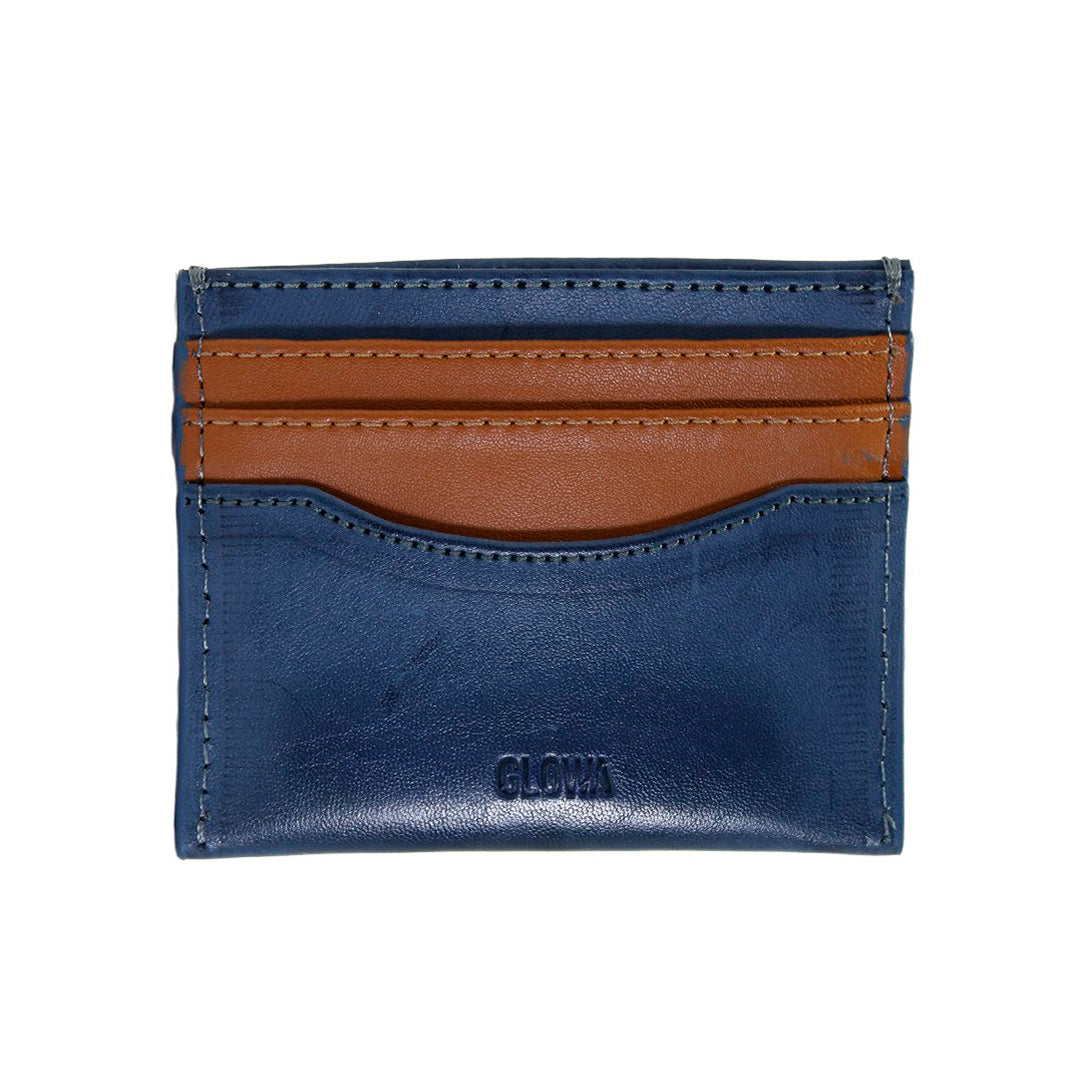 Tarjetero piel vegana de nopal de lujo minimalista Soldi Azul- Marrón para hombre mujer unisex cuero vegano moda sustentable y ecoamigable - Glowa