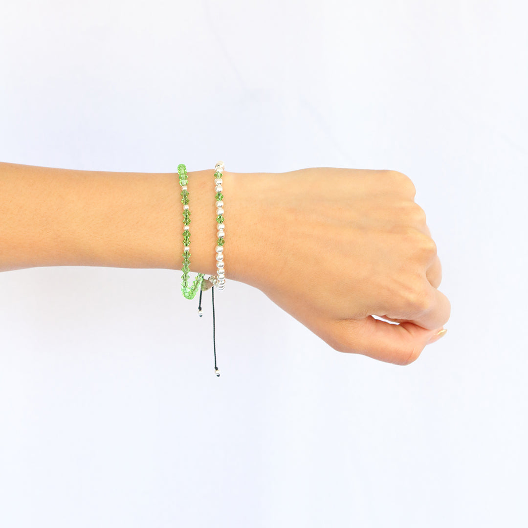 Pulsera Bohemia verde cristal checo para mujer y hombre unisex plata .925 casual ajustable - Glowa