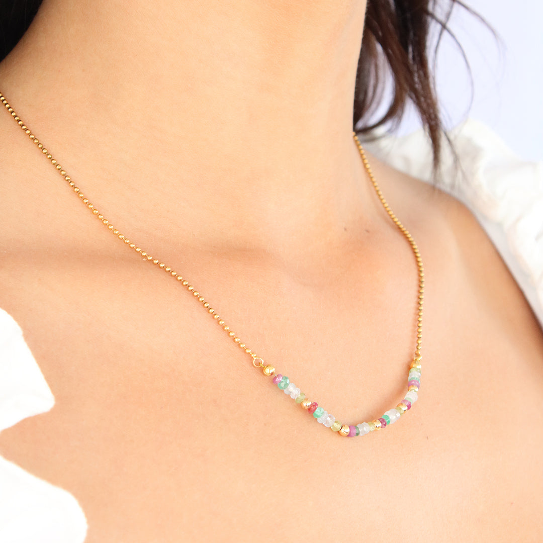 Collar zafiro, esmeralda, rubí y baño de oro - Glowa para mujer cadena elegante joya