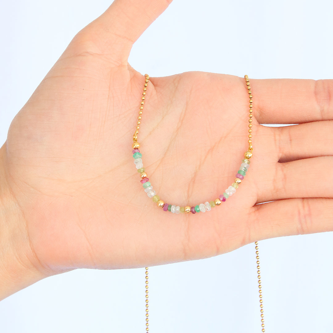 Collar zafiro, esmeralda, rubí y baño de oro - Glowa para mujer cadena elegante joya