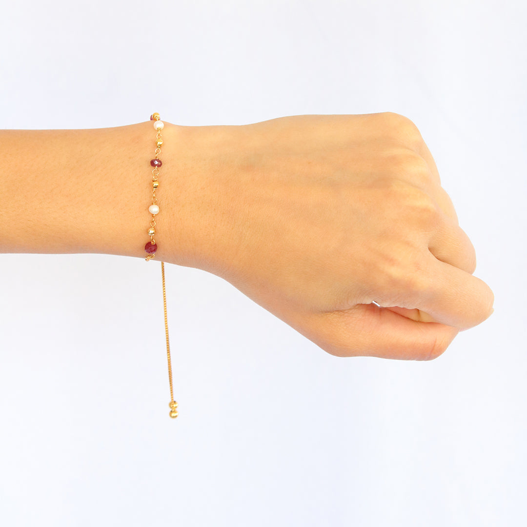 Pulsera de rubí y perla - Glowa ajustada mujer joya