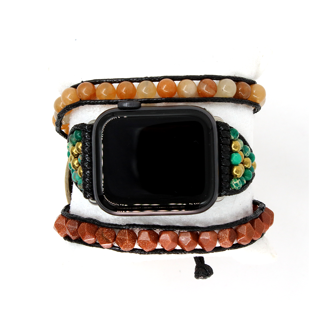 Correa para reloj apple watch jaspe verde 42/44 mm - Glowa serie 7 8 3 ultra SE mujer hombre unisex verde dorado marron baño de oro